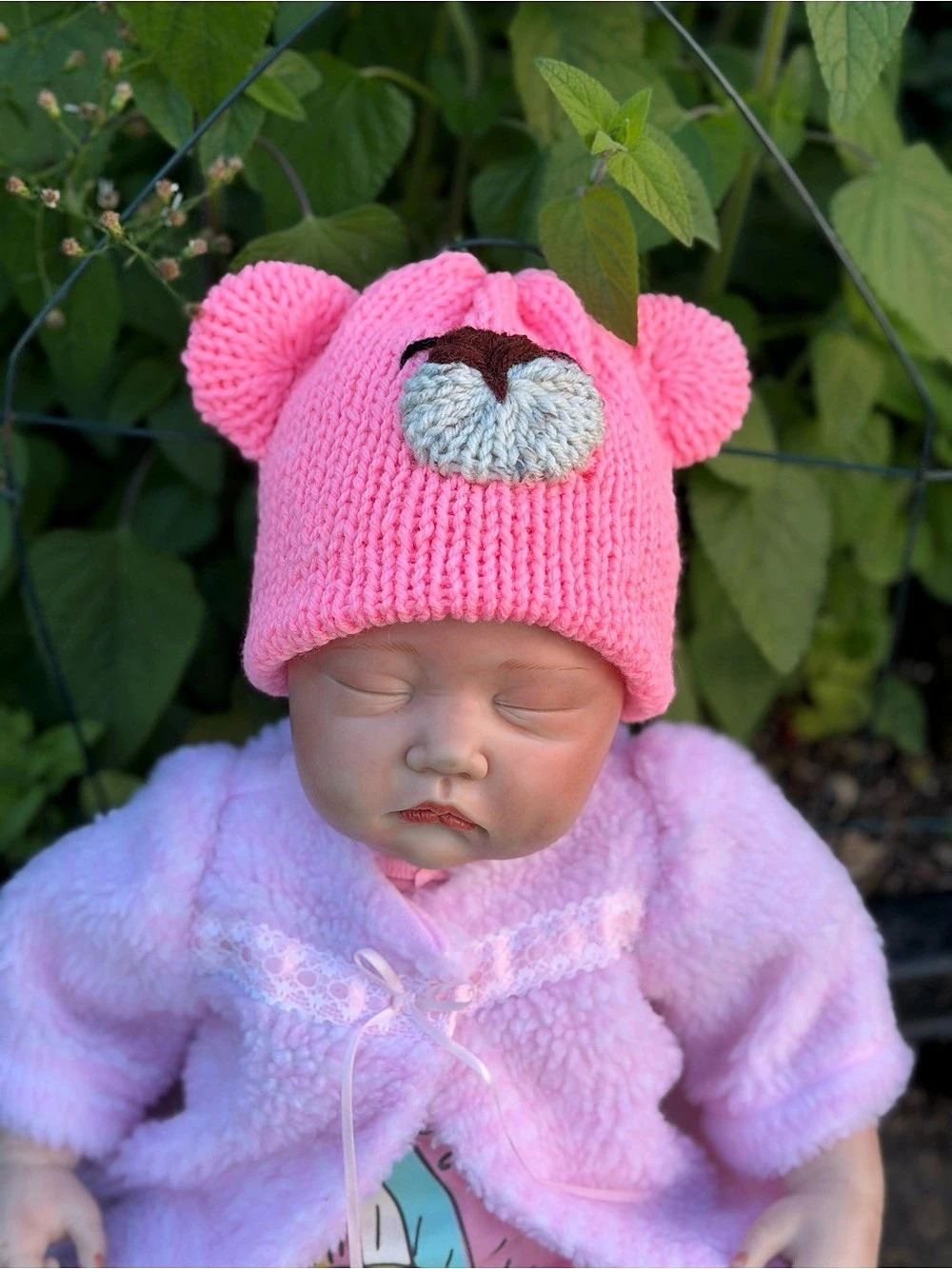 Pink Bear Baby Beanie – Handmade Knit Animal Hat – Cute Baby Winter Hat – 3–12 M